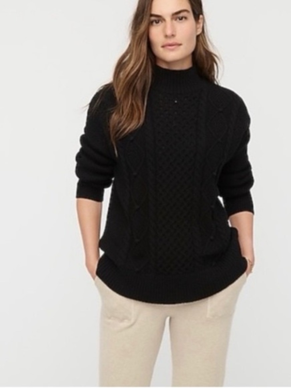 J.Crew Black 100% Cotton Cable Knit Mock Neck Sweater M